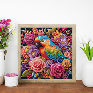 Parrot And Flowers 30*30CM(Canvas) Partial Special Shaped Drill Diamond Painting