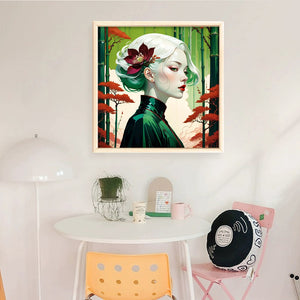Huancan - Silver-Haired Girl - 40*40CM 14CT 2 Stamped Cross Stitch