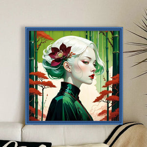Huancan - Silver-Haired Girl - 40*40CM 14CT 2 Stamped Cross Stitch