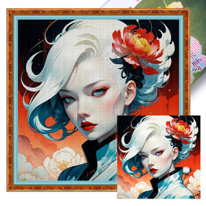 Huancan - Silver-Haired Girl - 40*40CM 14CT 2 Stamped Cross Stitch
