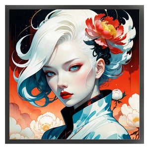 Huancan - Silver-Haired Girl - 40*40CM 14CT 2 Stamped Cross Stitch