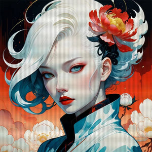 Huancan - Silver-Haired Girl - 40*40CM 14CT 2 Stamped Cross Stitch