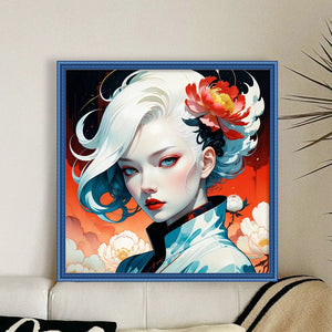 Huancan - Silver-Haired Girl - 40*40CM 14CT 2 Stamped Cross Stitch