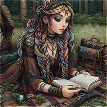 Load image into Gallery viewer, Reading Girl In The Forest 40*40CM(Picture) Full Round Drill Diamond Painting
