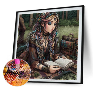 Reading Girl In The Forest 40*40CM(Picture) Full Round Drill Diamond Painting