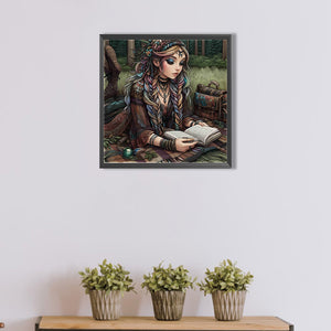 Reading Girl In The Forest 40*40CM(Picture) Full Round Drill Diamond Painting