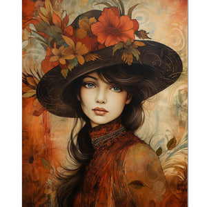 Victorian Girl With Autumn Maple Leaves 40*50CM(Canvas) Full Round Drill Diamond Painting