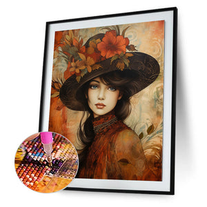 Victorian Girl With Autumn Maple Leaves 40*50CM(Canvas) Full Round Drill Diamond Painting