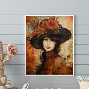 Victorian Girl With Autumn Maple Leaves 40*50CM(Canvas) Full Round Drill Diamond Painting