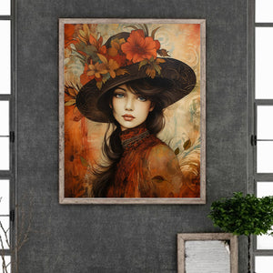Victorian Girl With Autumn Maple Leaves 40*50CM(Canvas) Full Round Drill Diamond Painting
