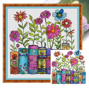 Huancan - Books And Flowers - 50*50CM 11CT 3 Stamped Cross Stitch