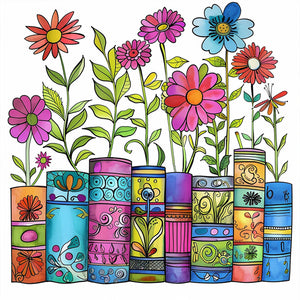 Huancan - Books And Flowers - 50*50CM 11CT 3 Stamped Cross Stitch