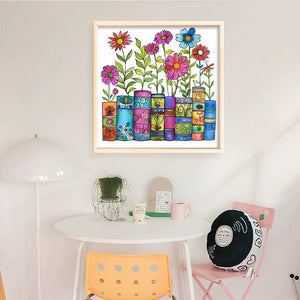Huancan - Books And Flowers - 50*50CM 11CT 3 Stamped Cross Stitch