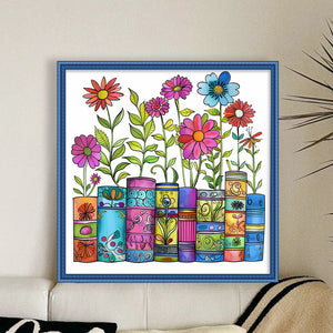 Huancan - Books And Flowers - 50*50CM 11CT 3 Stamped Cross Stitch