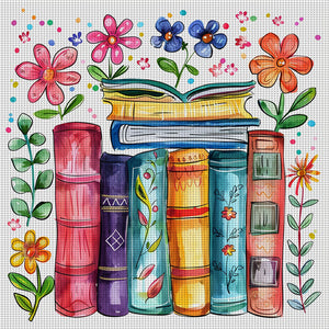 Huancan - Books And Flowers - 50*50CM 11CT 3 Stamped Cross Stitch