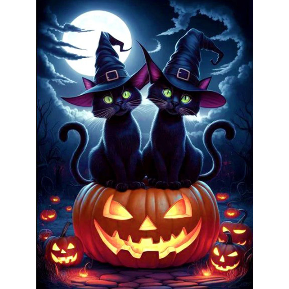 Halloween Pumpkin Black Cat 30*40CM(Canvas) Full Round Drill Diamond Painting