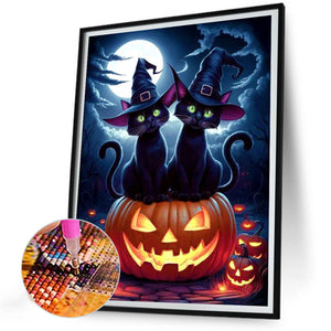 Halloween Pumpkin Black Cat 30*40CM(Canvas) Full Round Drill Diamond Painting