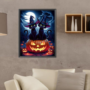 Halloween Pumpkin Black Cat 30*40CM(Canvas) Full Round Drill Diamond Painting