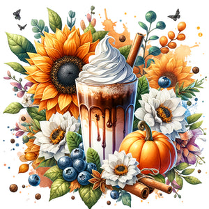 Coffee And Autumn Pumpkin 40*40CM(Canvas) Full Round Drill Diamond Painting