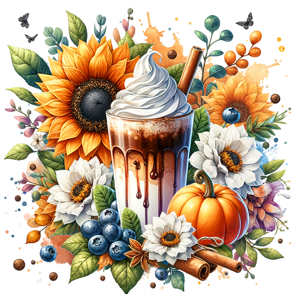 Coffee And Autumn Pumpkin 40*40CM(Canvas) Full Round Drill Diamond Painting