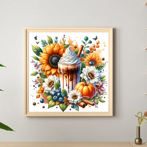 Coffee And Autumn Pumpkin 40*40CM(Canvas) Full Round Drill Diamond Painting
