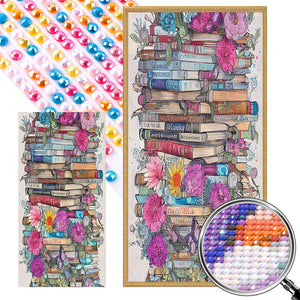 Flowers And Books 40*80CM(Picture) Full Round Drill Diamond Painting