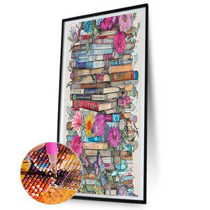 Flowers And Books 40*80CM(Picture) Full Round Drill Diamond Painting