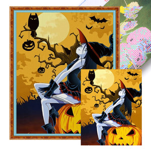 Huancan - Witches In The Moonlight On Halloween - 50*60CM 11CT 3 Stamped Cross Stitch
