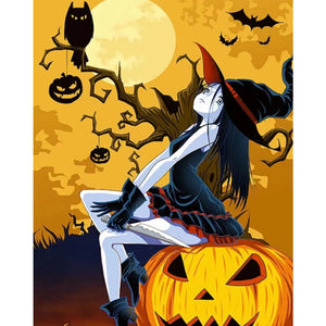 Huancan - Witches In The Moonlight On Halloween - 50*60CM 11CT 3 Stamped Cross Stitch
