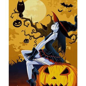 Huancan - Witches In The Moonlight On Halloween - 50*60CM 11CT 3 Stamped Cross Stitch