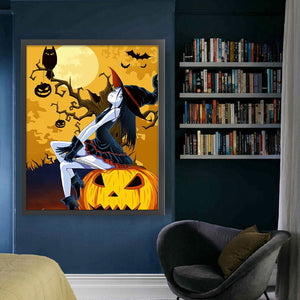 Huancan - Witches In The Moonlight On Halloween - 50*60CM 11CT 3 Stamped Cross Stitch