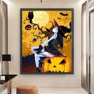 Huancan - Witches In The Moonlight On Halloween - 50*60CM 11CT 3 Stamped Cross Stitch