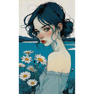 Huancan - Little Blue Daisy Girl - 40*65CM 11CT 3 Stamped Cross Stitch