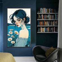 Load image into Gallery viewer, Huancan - Little Blue Daisy Girl - 40*65CM 11CT 3 Stamped Cross Stitch
