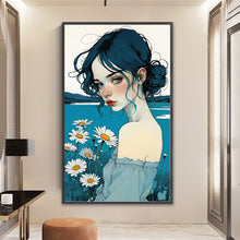 Load image into Gallery viewer, Huancan - Little Blue Daisy Girl - 40*65CM 11CT 3 Stamped Cross Stitch
