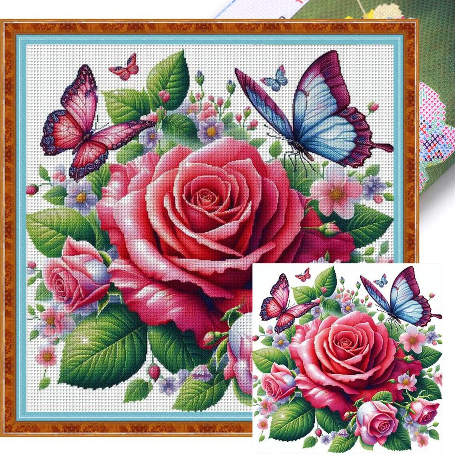 Butterfly And Rose - Full 11CT Stamped Cross Stitch 40x40CM - Yishu