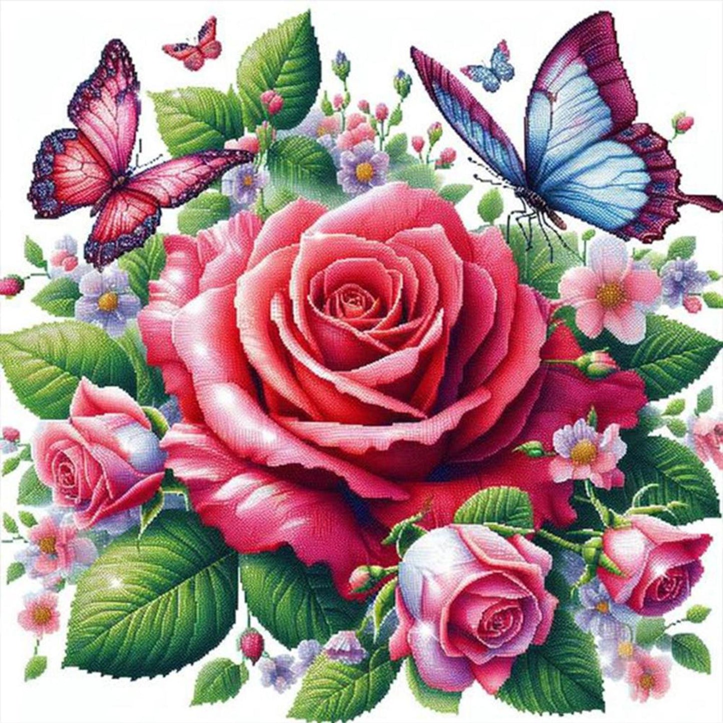 Butterfly And Rose - Full 11CT Stamped Cross Stitch 40x40CM - Yishu