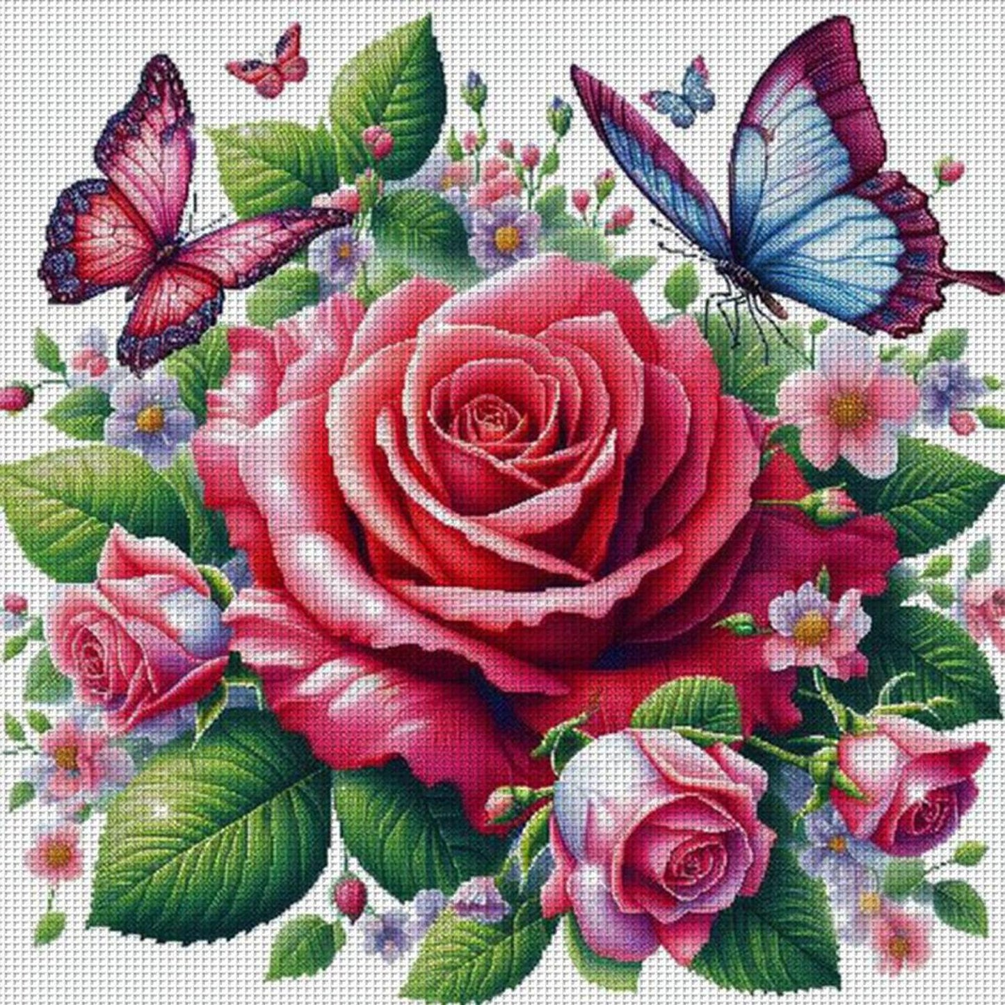 Butterfly And Rose - Full 11CT Stamped Cross Stitch 40x40CM - Yishu