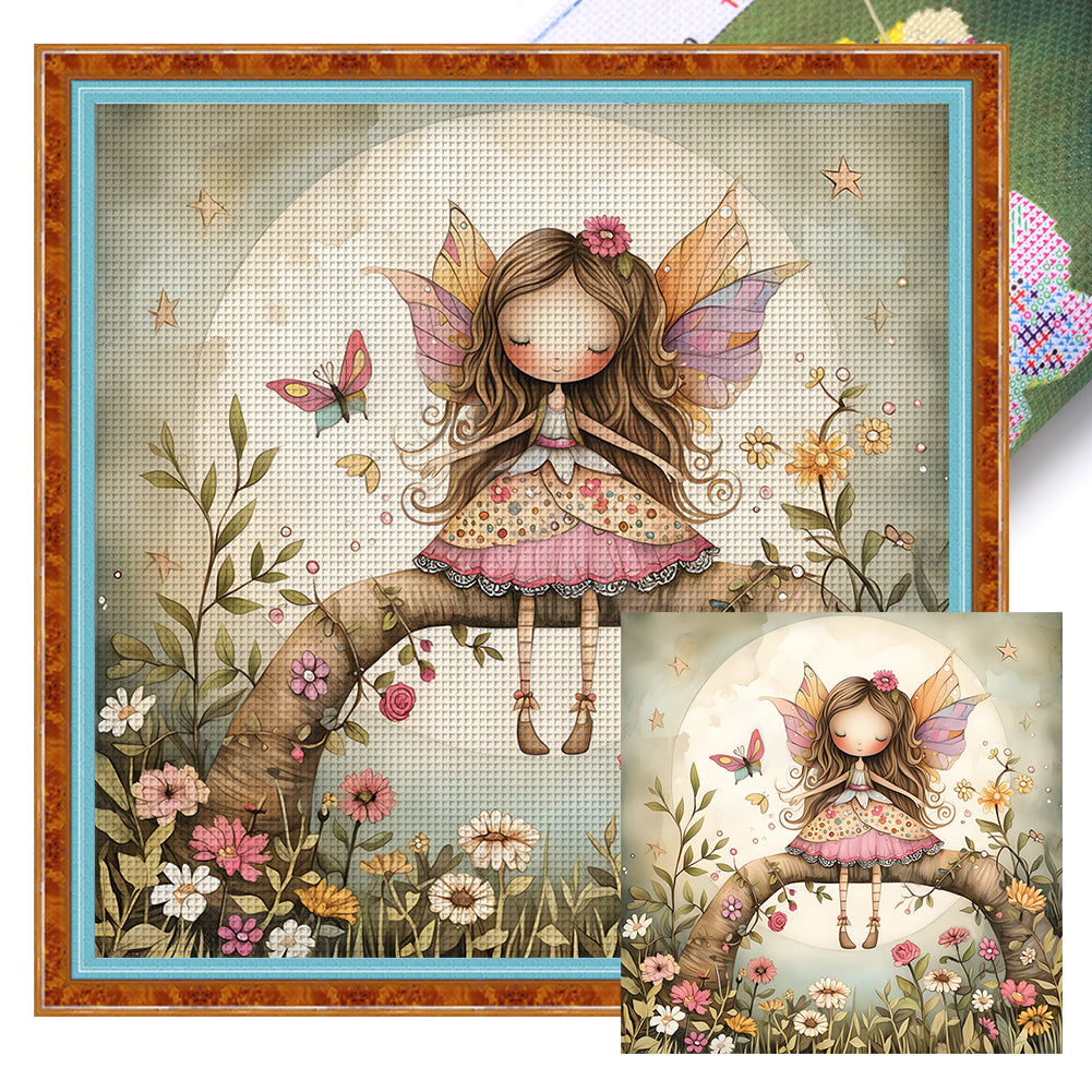 Fairy In Flowers - Full 11CT Stamped Cross Stitch 50x50CM - Yishu