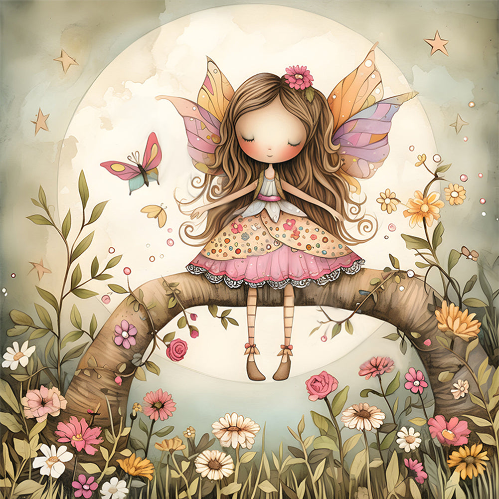 Fairy In Flowers - Full 11CT Stamped Cross Stitch 50x50CM - Yishu