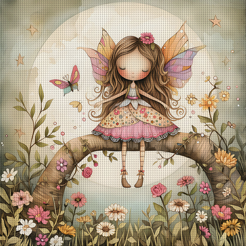 Fairy In Flowers - Full 11CT Stamped Cross Stitch 50x50CM - Yishu