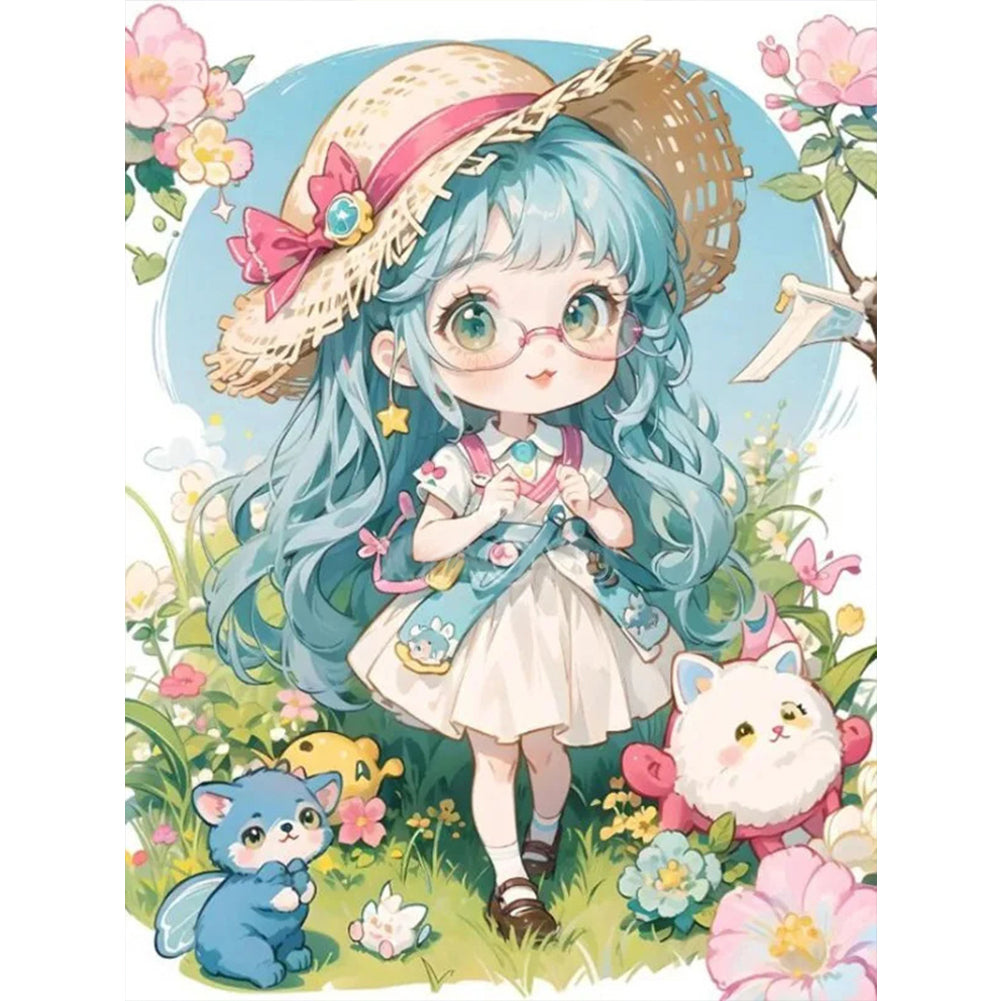 Little Girl And Animals In Garden - Full 11CT Stamped Cross Stitch 40x56CM - Yishu