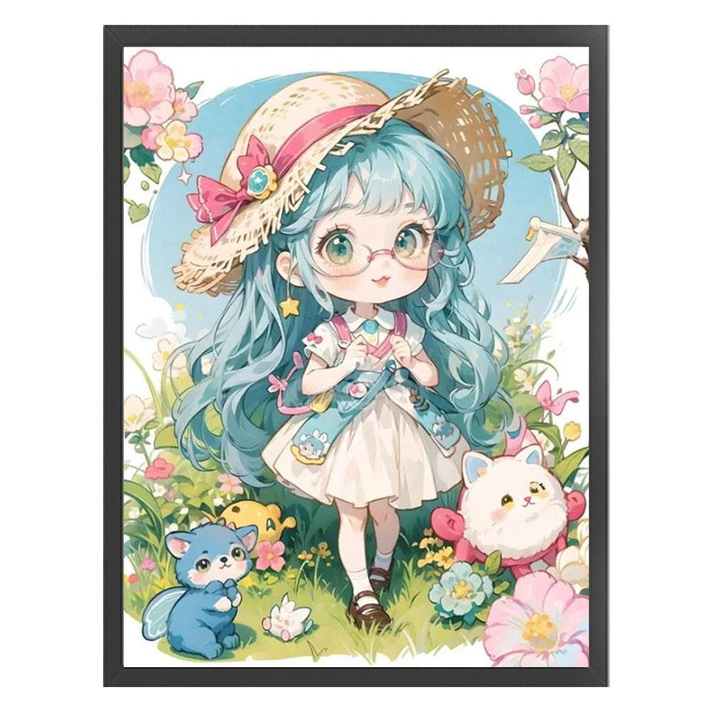 Little Girl And Animals In Garden - Full 11CT Stamped Cross Stitch 40x56CM - Yishu