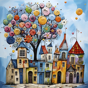 Abstract Colorful House 40*40CM(Canvas) Full Round Drill Diamond Painting