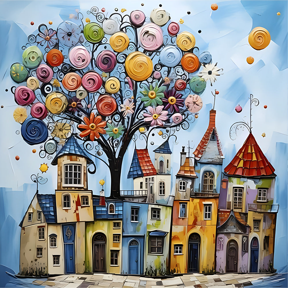 Abstract Colorful House 40*40CM(Canvas) Full Round Drill Diamond Painting