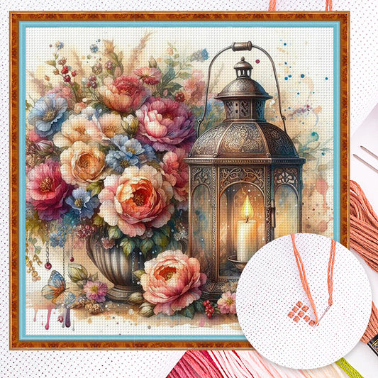 Flower And Lantern - Full 11CT Counted Cross Stitch 40x40CM - Huacan