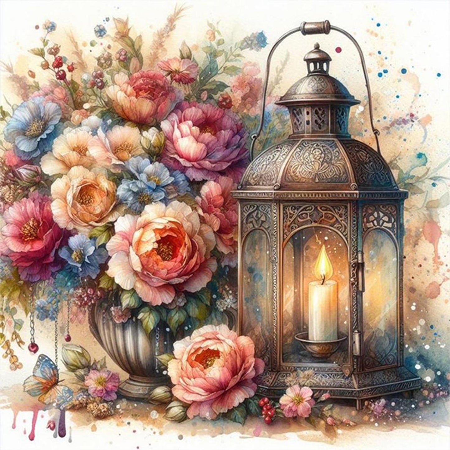 Flower And Lantern - Full 11CT Counted Cross Stitch 40x40CM - Huacan