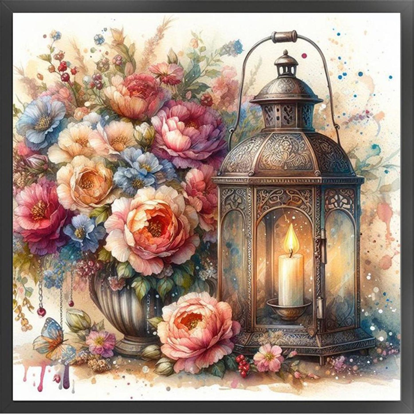 Flower And Lantern - Full 11CT Counted Cross Stitch 40x40CM - Huacan