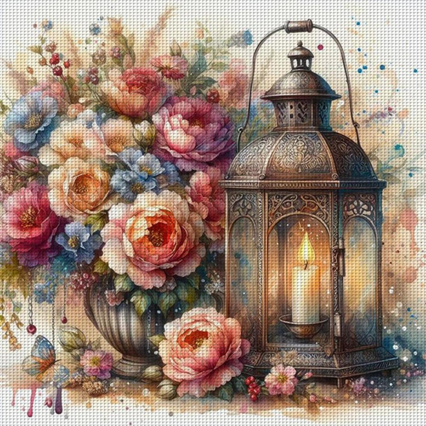 Flower And Lantern - Full 11CT Counted Cross Stitch 40x40CM - Huacan