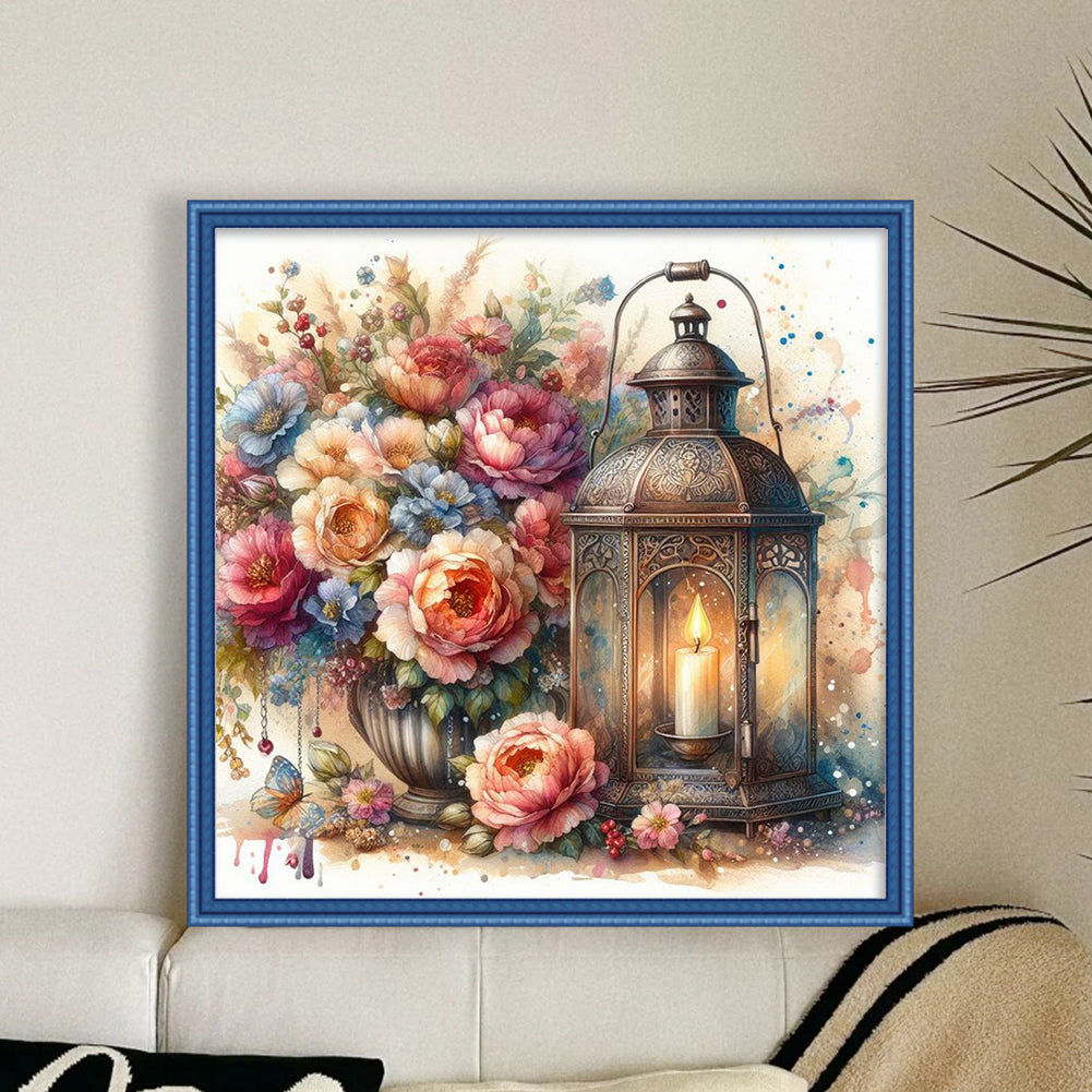 Flower And Lantern - Full 11CT Counted Cross Stitch 40x40CM - Huacan